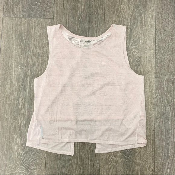 Puma Tank Top Cropped Lace Slit Open Back Mesh Burnout Rosewater Pink Size XS - Picture 2 of 12